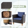 thumbnail image 4 of Patiojoy 3Pieces Outdoor Rattan Furniture Set Wicker Bistro Set Wooden Table Top with Cushions, 4 of 8