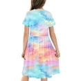 thumbnail image 4 of Robe Fille Été Patineuse Robe T-Shirt Teinture sur Nœuds Décontractée à Manches Courtes Robe Fluide pour Enfants 4-14 Ans, 4 of 6