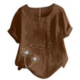 thumbnail image 1 of CHOK Mchoice Chemises pour Femmes 2024 à Manches Courtes Décontractées Hauts Grande Taille Col Rond Imprimé Ample Blouse en Coton et Lin à Boutons, 1 of 5