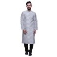 thumbnail image 1 of Atasi Button Placket Satin Slub Printed Mens Kurta With Churidar Kurta, 1 of 1