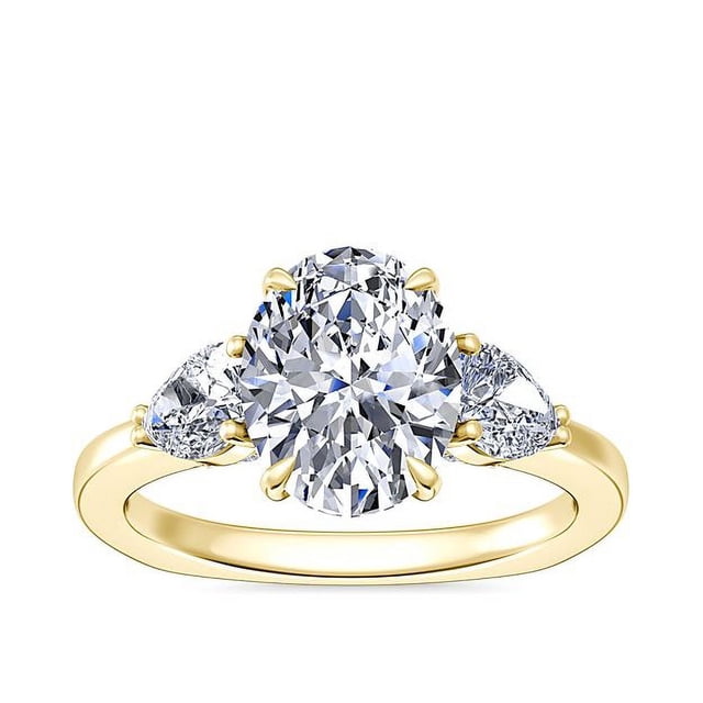 0.80 Carat Excellent Oval Shape Genuine Diamond Latest Design Three Stone Engagement Ring for Ladies Solid 18K Yellow Gold Size 7.5