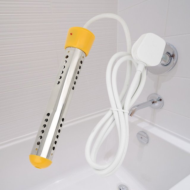 Stainless Steel Heating Tube Heating Rod, Immersion Water Boiler, For Washbasins, Plastic Buckets UK Plug 220V Home Travel Yellow Non-Automatic Power Off