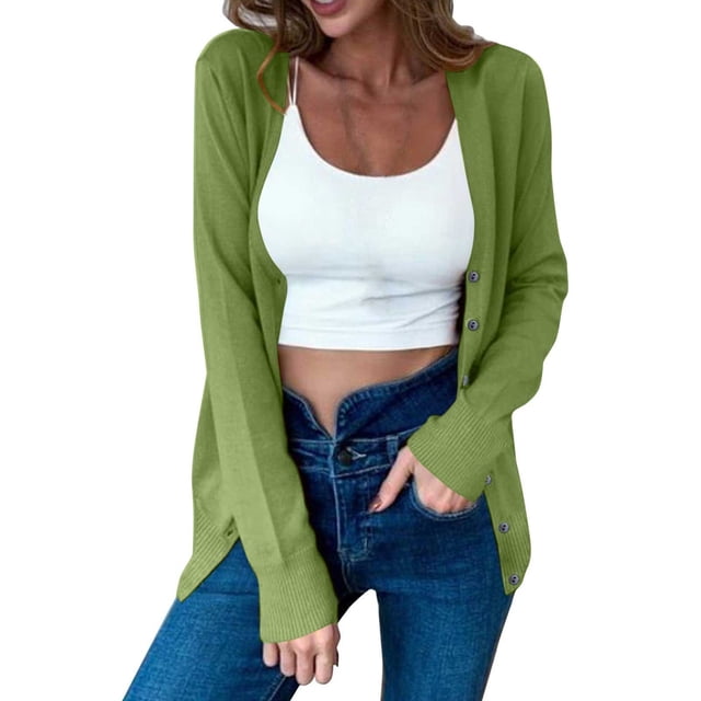 Hvobtty Chandail Décontracté à Manches Longues pour Femmes avec Col en V, Cardigan à Manches Longues pour Femmes et Cardigan Oversize pour Femmes en Tricot