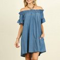 thumbnail image 1 of Robes Grande Taille pour Femmes Été Robe Grande Taille Ample Épaules Dénudées Chemise Hauts Robe en Liquidation, 1 of 7