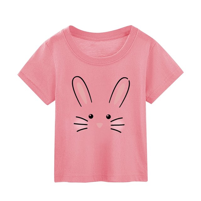 PMVFHDE T-Shirt Graphique à Manches Courtes Imprimé Lapin de Pâques pour Enfants, Col Rond, Décontracté, Printemps Été, Rose, 2-3 Ans