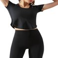 thumbnail image 2 of Femmes Entraînement T-Shirts Manches Courtes Ourlet Courbé Yoga Tops, 2 of 6