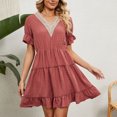 thumbnail image 1 of Pisexur Robe à Manches Courtes à Col en V Mode Femme Couleur Unie Confortable Ample Robe Décontractée à Manches Courtes avec Découpes en Dentelle Robe Femme, 1 of 9