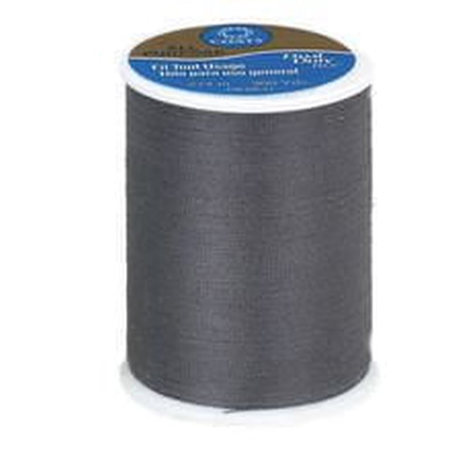 Coats & ClarkTM Fil Tout Usage 100 % Polyester, Bobine de 300 Yards en Gris Foncé, Fil de Polyester corespun de Poids Moyen pour Coutures Durables sur Tissus Tissés Ou Tricotés, Convient à la Couture à la machine Ou à la Main, Affiché sur une Bobine Blanche avec une Étiquette Bleu et Blanc.