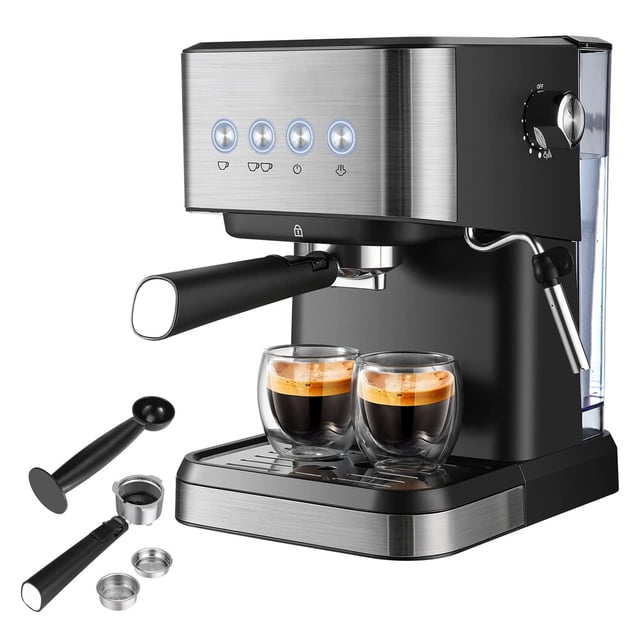 15 Bar Espresso Machine 1050W All-In-One Semi-Automatic Coffee Machine with Milk Frother Wand / 1.5L Water Tank / Coffee Portafilter / Portafilter Basket / Tamper Spoon for Cappuccino / Lat