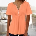 thumbnail image 2 of AherBiu Womens Tops Summer Button Round Neck Solid Color Ruched Dressy Casual Loose Tunics Tshirts, 2 of 4