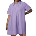thumbnail image 2 of Robe d'Été pour Femmes 2024 Mode Grande Taille Printemps/ Décontractée Ample Manches Courtes Bouton Poche Robe Chemise 50 % de Réduction!, 2 of 9