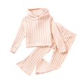 thumbnail image 1 of ZACPNCV Toddler Girl Fall Clothes Set Long Sleeve Ribbed Knit Tops Pants Set Solid Color 2-Piece Outfit for Kids Beige 5-6 Years, 1 of 7