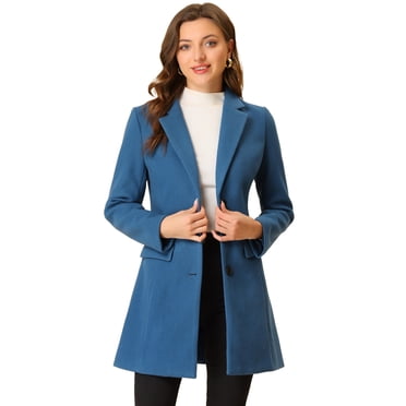 INSPIRE CHIC Manteau pour Femme Couleur Unie Revers Cranté Simple Boutonnage Caban d'Hiver Bleu Poussiéreux TG