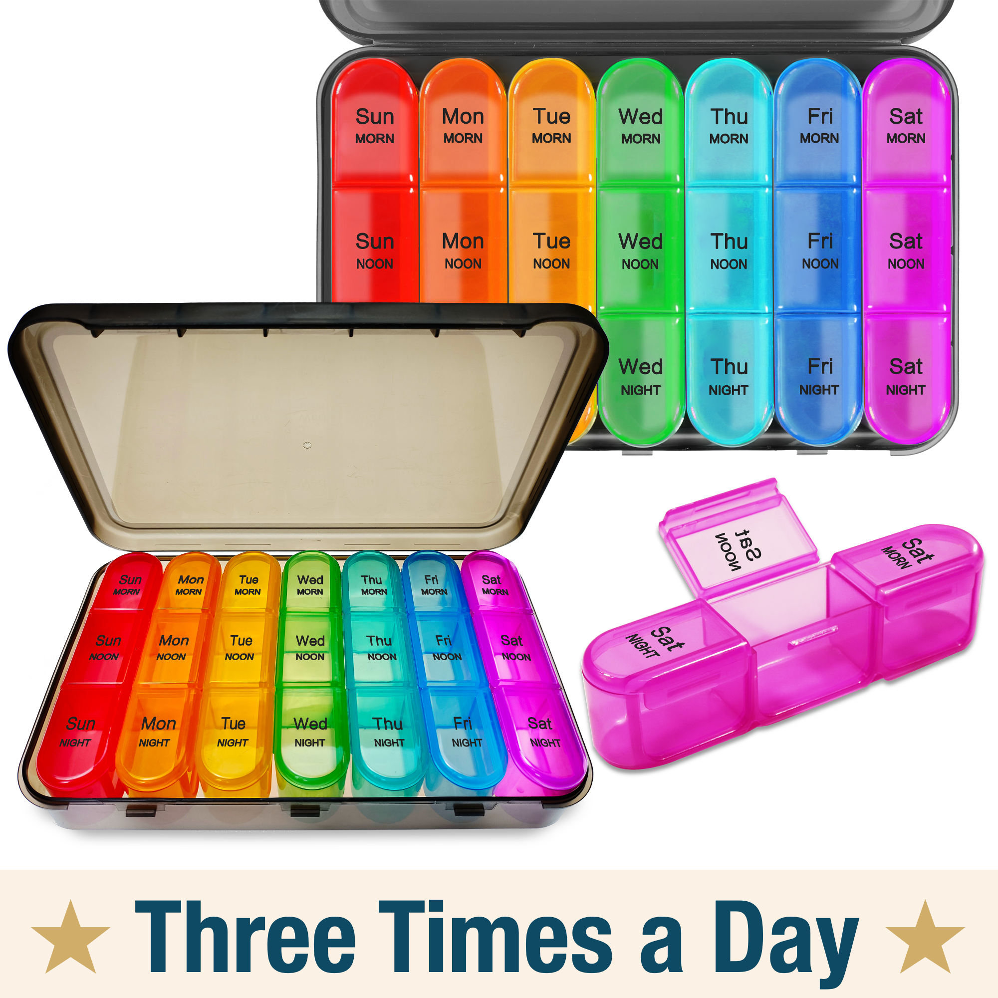 ComfiTime Pill Organizer – Weekly Medicine Organizer, 3 Times a Day, Travel Pill Box with AM/PM Daily Pill Containers, 7 Day Pill Case Holder for Medication & Vitamin Supplement, Pill Dispenser/Sorter