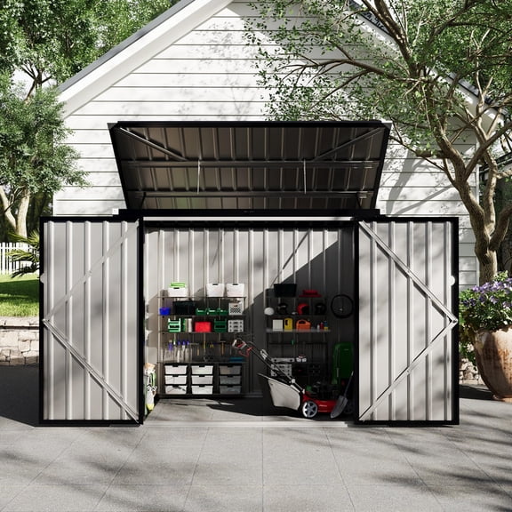 Metal Outdoor Storage Trash Can Shed – 3x6x4 FT Garbage Bin Storage with Chain Lid, Lockable, Heavy-Duty Galvanized Steel, for Garden, Backyard, Lawn, Patio