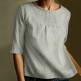 thumbnail image 1 of EQWLJWE Chemise en Coton et Lin pour Femmes, Couleur Unie, Col Rond, Manches Mi-Longues, 1 of 6