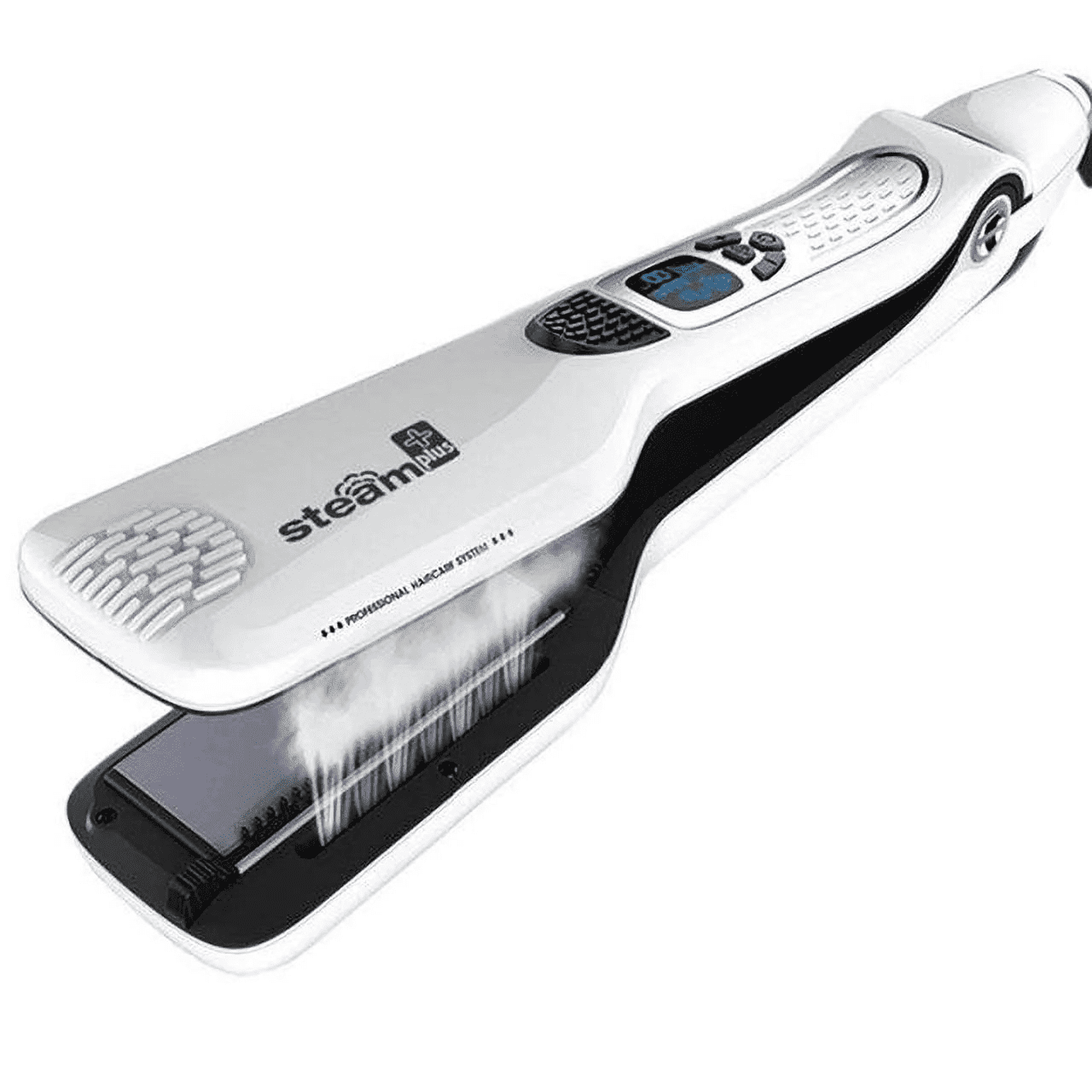 Steam Hair Straightener Brush Ceramic Flat Iron Professional Hair Straightening Iron Comb Electric Hair Crimper Heating Comb(WHITE)