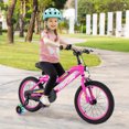 thumbnail image 2 of Costway Vélo pour Enfants de 16 Pouces avec Éclairage DEL, Siège Ajustable, Frein à Rétropédalage, Roues Stabilisatrices, Rose, Breveté, 2 of 10