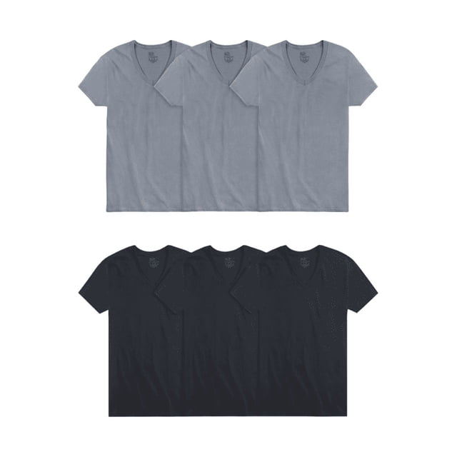 Fruit Of The Loom Mens Short Sleeve V-Neck T-Shirt 6 Pack, L, Assorted