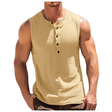 Cameland Men's Tank Top Slim Sleeveless Button V-Neck T-shirt Casual Sports Bottom Shirt