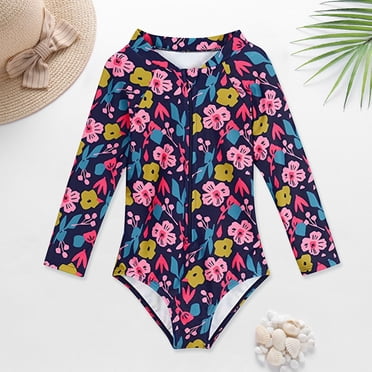 YOUSNH Baby and Toddler Girls Swimsuit Rash Guard Long Sleeve 1 Piece Zipper Bathing Suits UPF 50+ Sun Protections Bikinis for Teen Girls Black 3-4 Years
