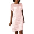 thumbnail image 2 of Ovzne Robes d'Été pour Femmes 2025 Robe Femme Robe Décontractée pour Femme Col Rond Sans Manches avec Poche Couleur Robe Multicolore Jupe Longue Robe de Printemps Manches Courtes Liquidation, 2 of 6