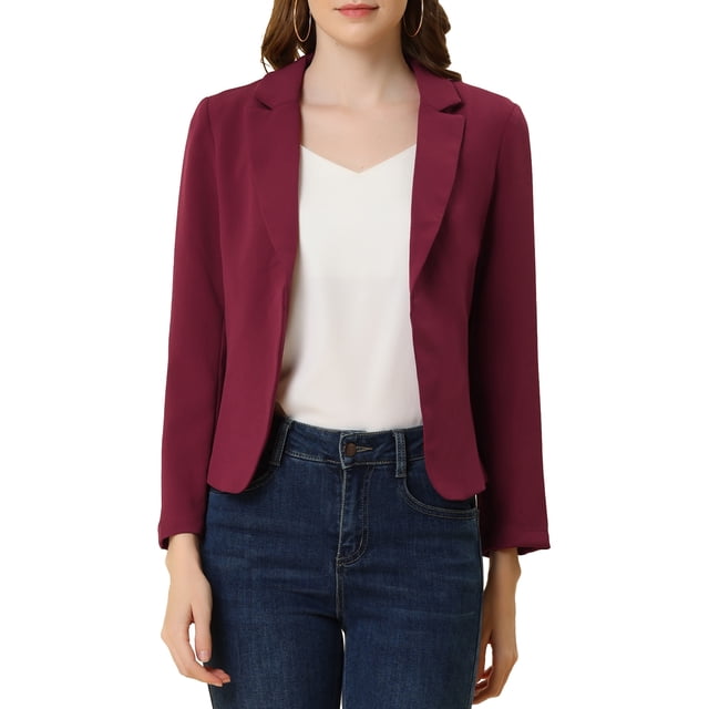 INSPIRE CHIC Blazer pour Femme à devant Ouvert Veste de Tailleur Courte d'Été pour le Travail TP Bourgogne-Uni