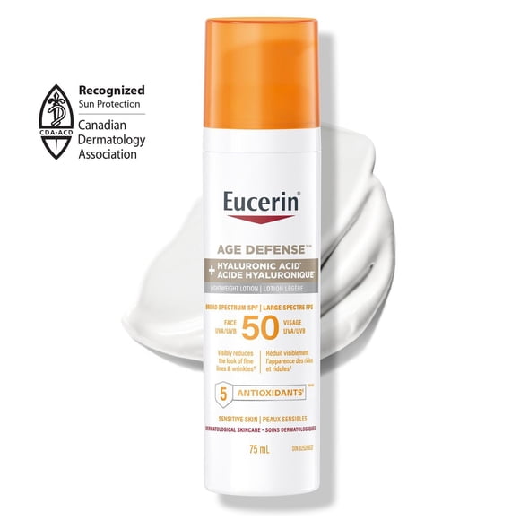Lotion solaire pour le visage Eucerin Sun Défense âge avec FPS 50, 75 ml | Écran solaire pour le visage avec acide hyaluronique et 5 antioxydants