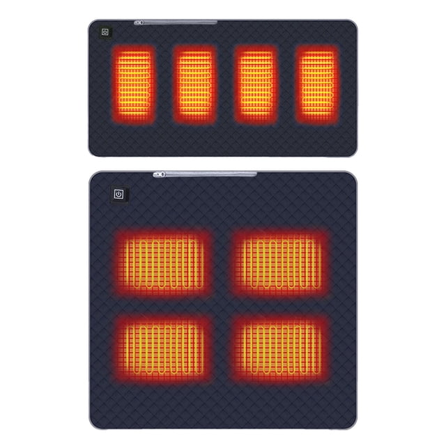 Intelligent heated seat cushion for outdoor sports and multi-scenario use, designed for bleachers, camping chairs, and heated stadium seats. Features a dark synthetic fibre exterior with glowing red-orange heating elements, adjustable three-speed warmth settings, and USB-powered heating system for versatile use during camping, hiking, or sports events.