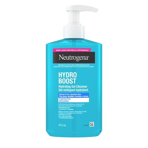 Neutrogena Hydro Boost Hydrating Gel Cleanser, Fragrance Free with Hyaluronic Acid, Daily Foaming Face Wash & Makeup Remover, Hypoallergenic, 473 ml