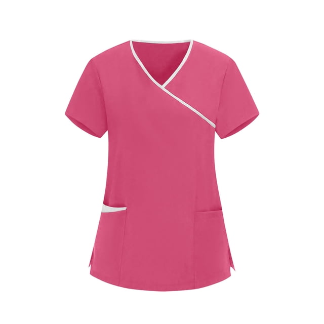 RXMEKW Haut de Sarrau à Col en V pour Femmes Uniforme Médical à Manches Courtes Motif Imprimé