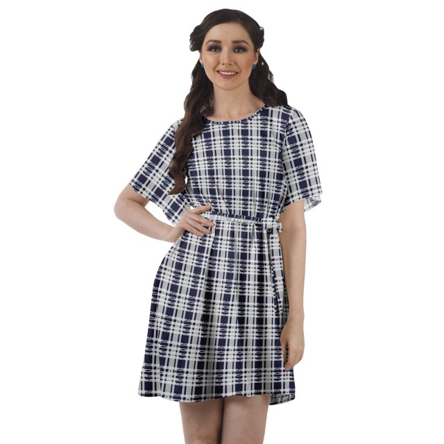 Moomaya Printed Moss Georgette Dresses Women A-Line Tunic With Drawstring Belt