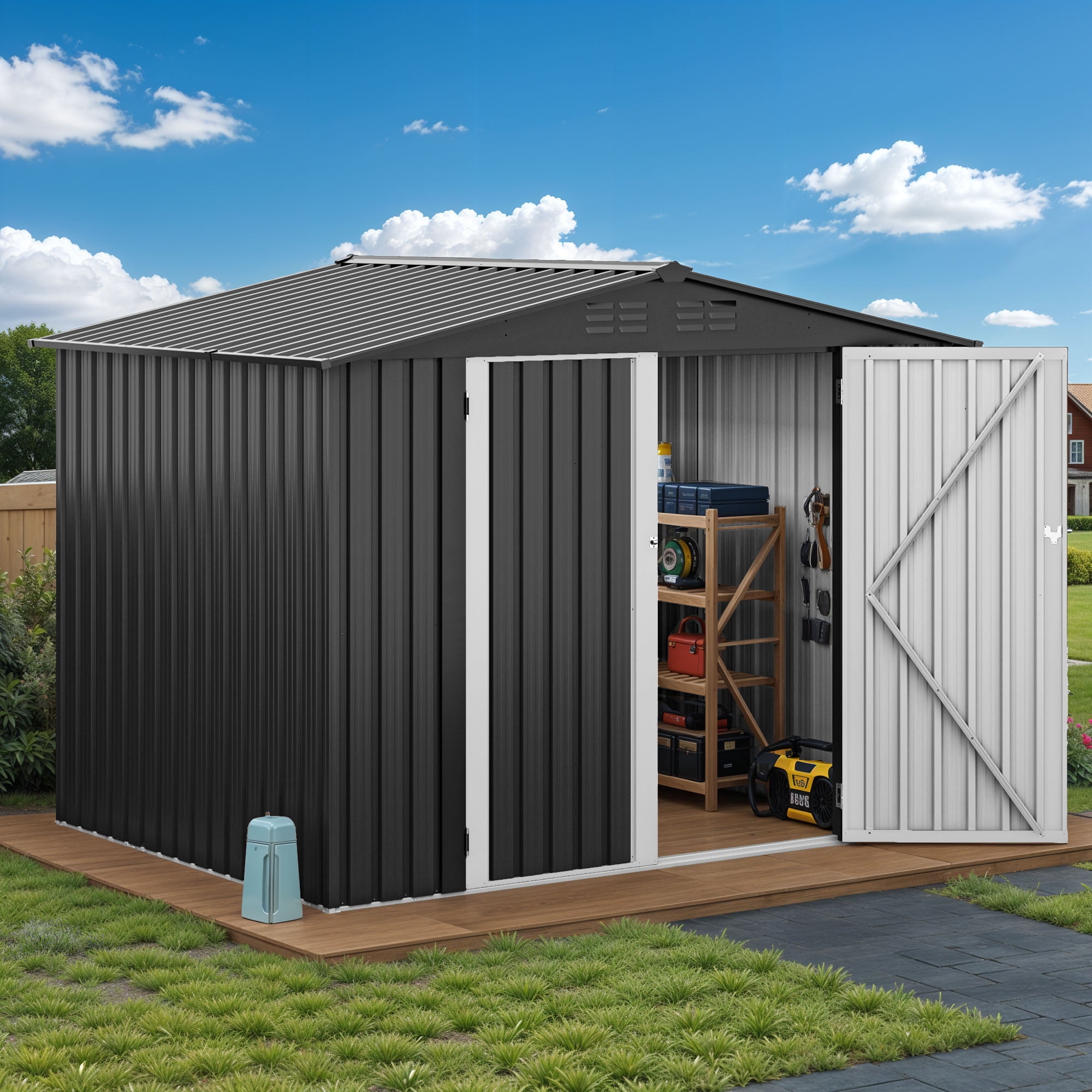 DEXTRUS 7x5 ft Metal Outdoor Shed with Air Vent & Lockable Door