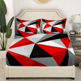 thumbnail image 3 of Erosebridal Red Gray Black Sheet Set Full, Geometric Triangle Bedding Sets Full Size, Contemporary Room Decor 4pcs, 3 of 7