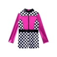 thumbnail image 3 of Hansber Justaucorps de Pilote de Course pour Filles Halloween Enfants Coureur Combinaison Courte Justaucorps à Imprimé Damier Rose Vif 6, 3 of 7