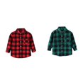 thumbnail image 1 of 2 Pack(Red 1PCS & Green 1PCS) Multipack Flannel Jacket Plaid Long Sleeve Lapel Button Tops Down Shacket Shirt Top Coat Outwear, 1 of 4