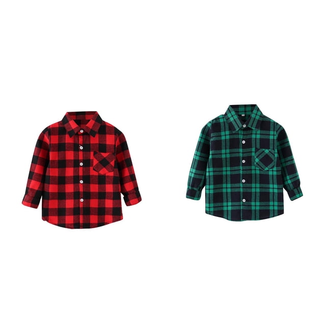 2 Pack(Red 1PCS & Green 1PCS) Multipack Flannel Jacket Plaid Long Sleeve Lapel Button Tops Down Shacket Shirt Top Coat Outwear