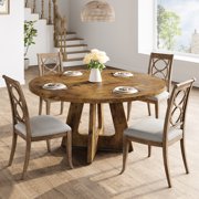 47 In Round Dining Table for 4-6 People,  Dining Room Table with Wooden Pedestal Base, Black Dinner Tables , Circle Kitchen Tables for Dining Room, Kitchen, Living Room(Table Only)