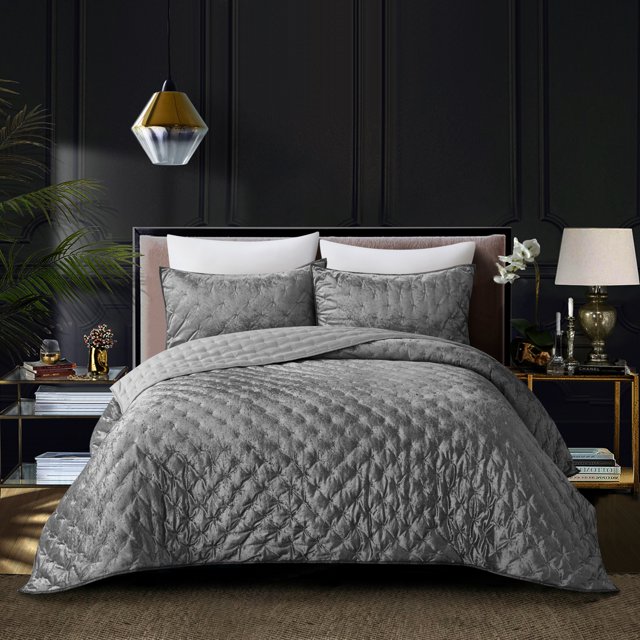 Grace Living Xavion Crushed Velvet Comforter Set - Soft and Shiny