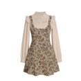 thumbnail image 1 of Robe Vintage Élégante à Fleurs pour Femmes, Fausse Robe Deux Pièces Patchwork à Volants Chic Mode, 1 of 5