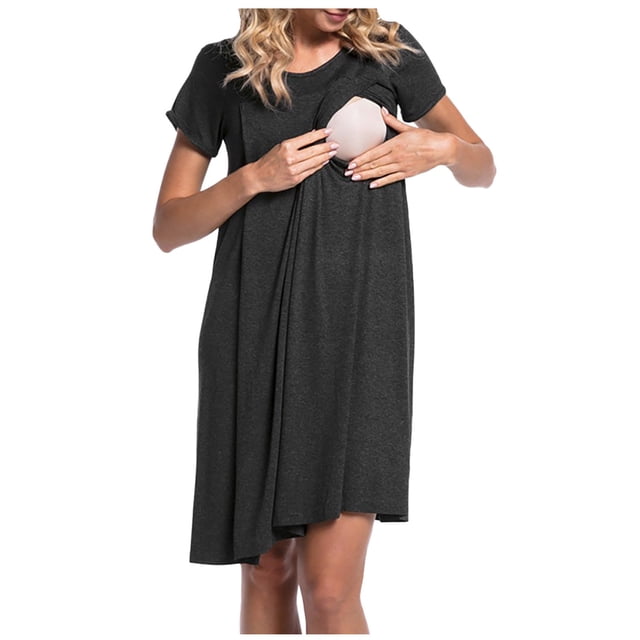 Bwiyojiz Tailles P-TTG Robe de Maternité de Printemps Vêtements d'Accouchement pour Femmes Enceintes Manches Courtes Allaitement Ouvert Jupes pour Femmes Robes à Col Rond Modern Textures