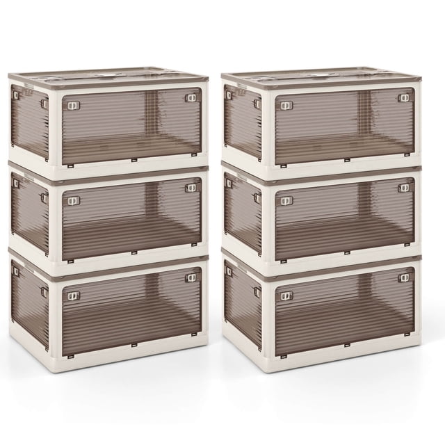 Costway Ensemble de 6 Bacs de Rangement Empilables avec Couvercles 54 Gallons Boîte de Rangement Pliable en Plastique