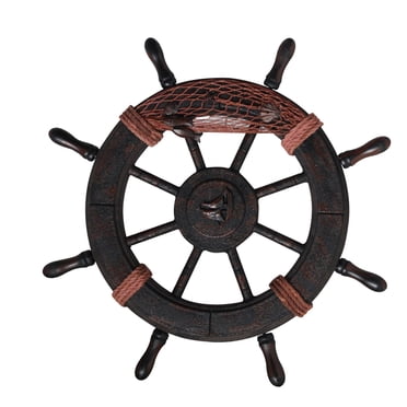 Nautical Wooden Ship Wheel Decoration, Beach Wooden Steering Wall , Wooden Ship Wheel, Wall Hanging Ornament Home Decoration , 32x3x32cm