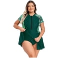 thumbnail image 3 of Haitryli Women Plus Size One Piece Swimsuit Short Sleeve Rash Guard Swimming Dress Modest Beach Bathing Suit Green 4XL, 3 of 7