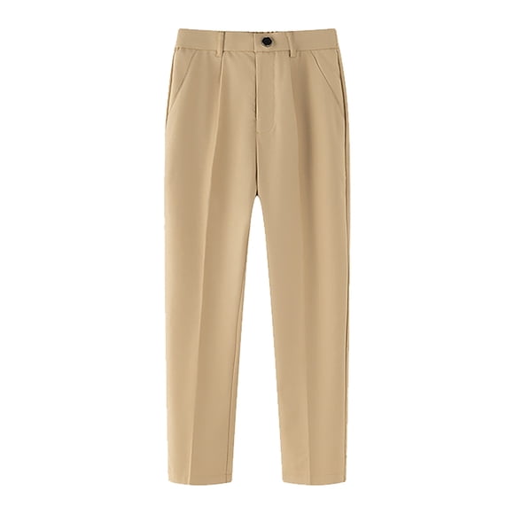 PMVFHDE Boys Flat Front Dress Pants for School and Everyday Wear with Adjustable Waist—Timeless Boys' Formal Trousers for Casual School and Outdoor Activities Khaki,15-16 Years