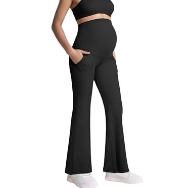 Pantalon Évasé de Maternité au-Dessus du Ventre Pantalon de Travail de Grossesse Pantalon Extensible à Jambe Grand avec Poches Vêtements pour le Ventre