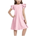 thumbnail image 3 of Mgmyaa Robe Fille à Manches Courtes, Couleur Unie, Ligne A, Manches Volantées, Robe Évasée à Volants, 4-15 Ans, 3 of 8