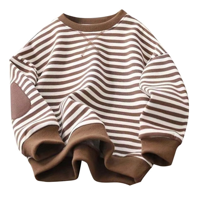 RXIRUCGD Chandail en Molleton Rayé Unisexe pour Enfants Filles Garçons Manches Longues Col Rond Chandail en Molleton Tendance Pull Décontracté Hauts Pulls Tenues d'Automne Vêtements d'Hiver 2024, Chandail en Molleton Marron pour Filles Taille 8-9 Ans