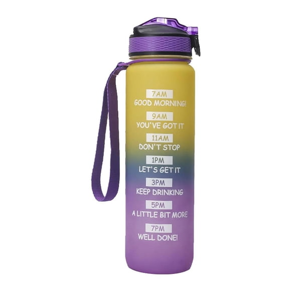 maytalsory Water Bottle 1000ml with Nozzle Motivational Water Cup with Time Marker and Buckle Leakproof Tritan Water Kettle for Camping Outdoor Type 2