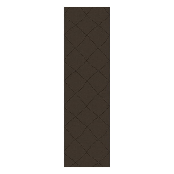 Mainstays Indoor Modern Geometric Machine Tufted Dark Brown Runner Rug, 2' x 7', Machine Washable, Non-Skid Backing